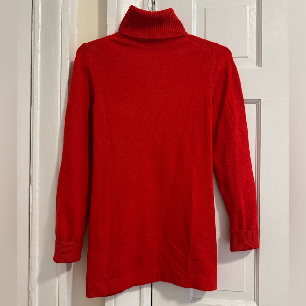 French Connection Red Ribbed Turtleneck Tunic Sweater Size M Holiday - Picture 3 of 4
